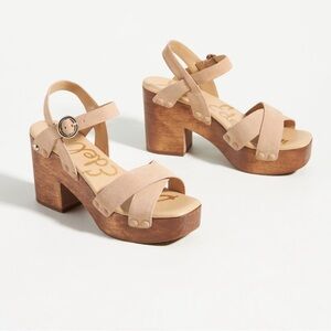 Sam Edelman blush suede and wooden platform heel